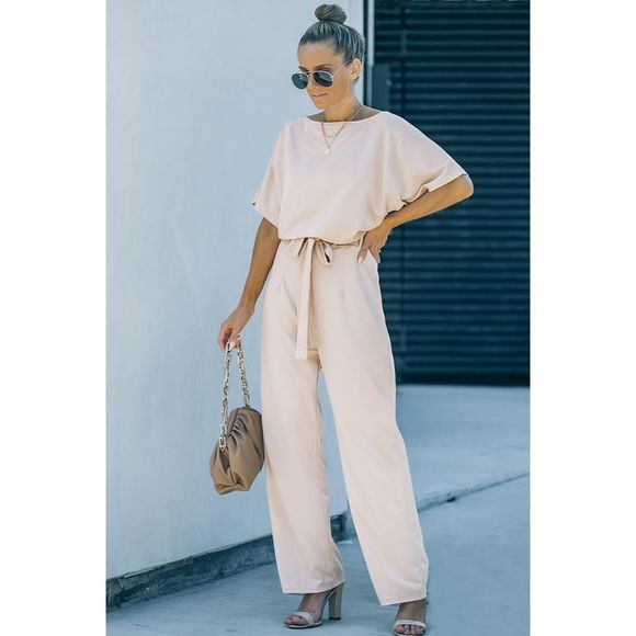 Azura Exchange  Apricot Oh So Glam Belted Wide Leg Jumpsuit - Picture 6 of 15